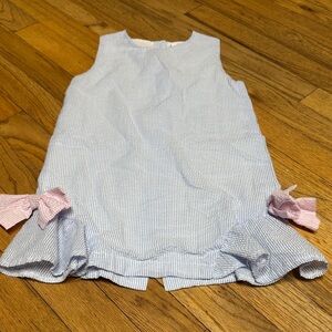 Striped Blue and Pink Bow Kids Casual Dress